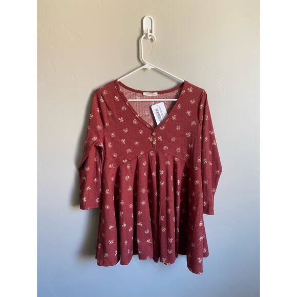 Reb. In J Rust Floral Baby Doll Fall 3/4 Sleeve V-Neck Blouse- Size Large - Picture 6 of 9